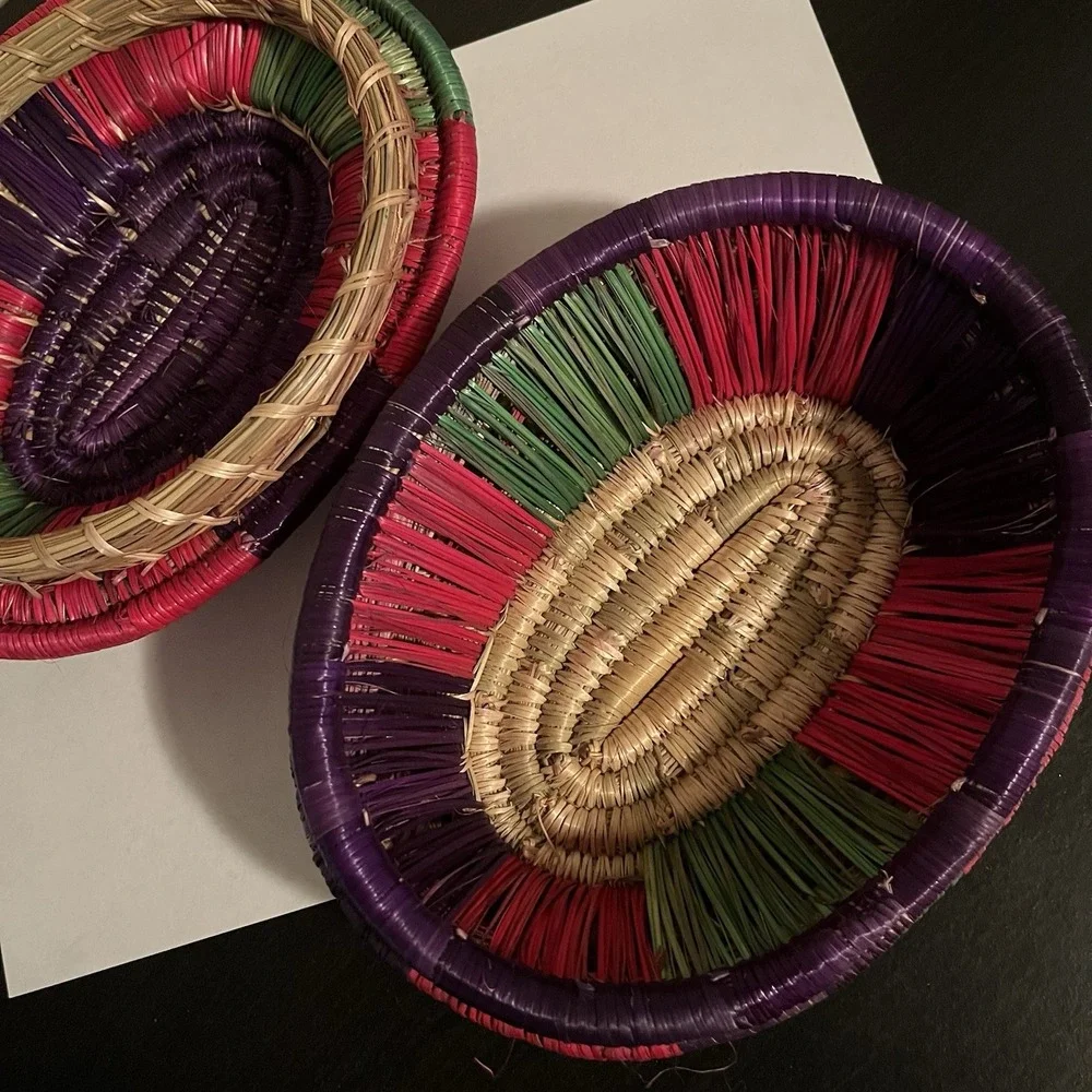 VTG Ethiopian Woven Basket Small Lidded Trinket Jewelry Box Coiled Seagrass Boho